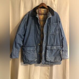 Anchor Blue Denim Jacket with Removable Plaid Lining Work Jacket